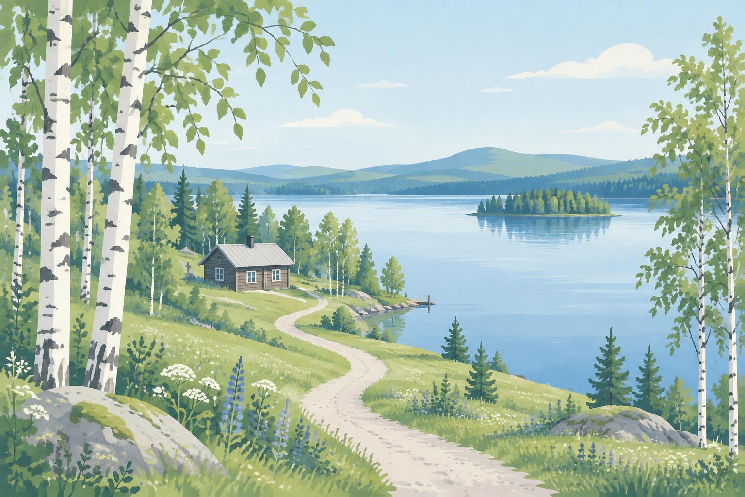 A winding path beside a Finnish lake